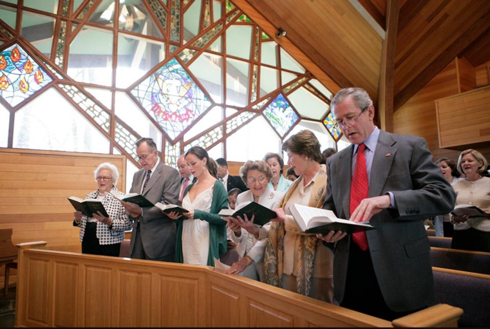 The Bush Family attends an Easter Service at Camp David on April 16, 2006.