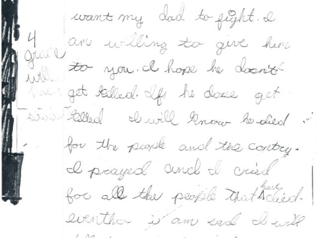 Sample of letters from American soldiers and their families to President George W. Bush: on September 19, 2001 Nicole Carter wrote that she would willingly give her dad to the President.