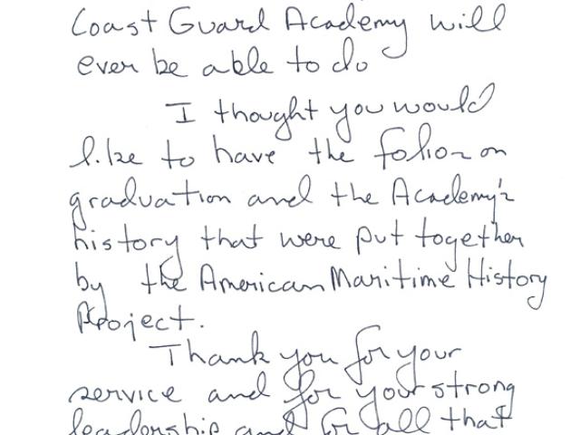 Letter dated October 27, 2006 from Joe Stewart, Superintendent of the U.S. Merchant Marine Academy at Kings Point, New York, thanking President George W. Bush - the first President to visit the academy and deliver the graduation speech.