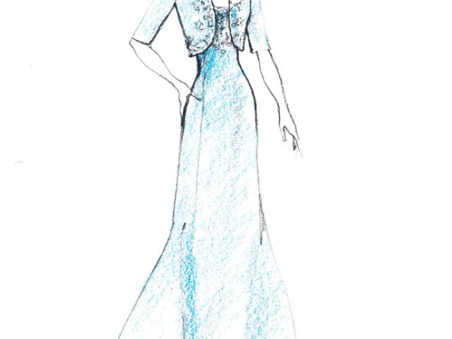 Two sketches by Oscar de la Renta designed for First Lady Laura Bush.