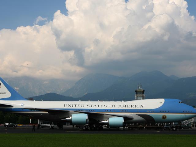 Air Force One prepares for departure from Ljubljana International Airport, Ljubljana, Slovenia, en route to Berlin, Germany, June 10, 2008. (P061008SC-0878)