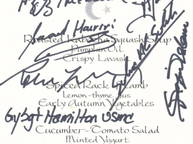 Signed menu from White House State Dinner honoring: President Nicolas Sarkozy of France, November 6, 2007.