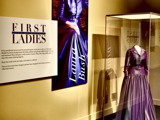 A photo of a Laura Bush display, part of the 2018 First Ladies exhibit at the George W Bush Library and Museum