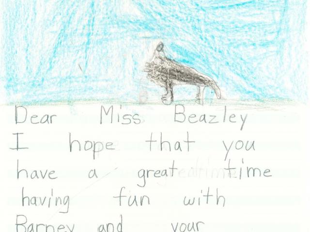 Letter and drawing written by student Elizabeth to Barney and Miss Beazley.