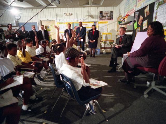 President George W. Bush participates in a reading demonstration
