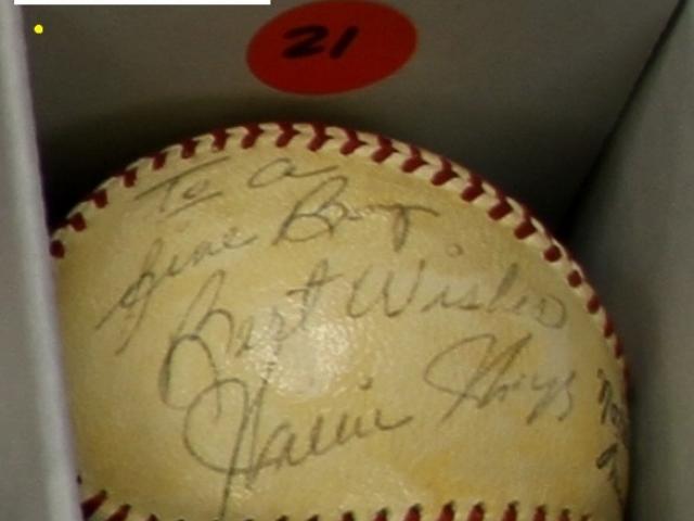 National League baseball signed by Willie Mays. "To a fine Boy, Best Wishes." According to the White House, President George W. Bush's love of baseball began during his childhood in Midland, Texas, where he played Little League Baseball and dreamed of following in the footsteps of baseball great, Willie Mays. (CS09.2.309)