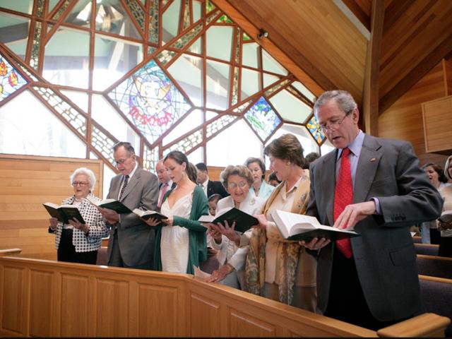 The Bush Family attends an Easter Service at Camp David on April 16, 2006.