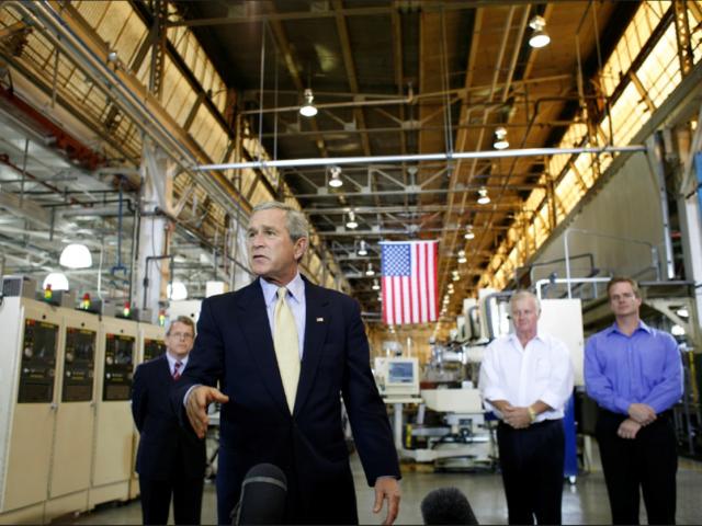 President George W. Bush tours Meyer Tool Inc. in Cincinnati, Ohio.