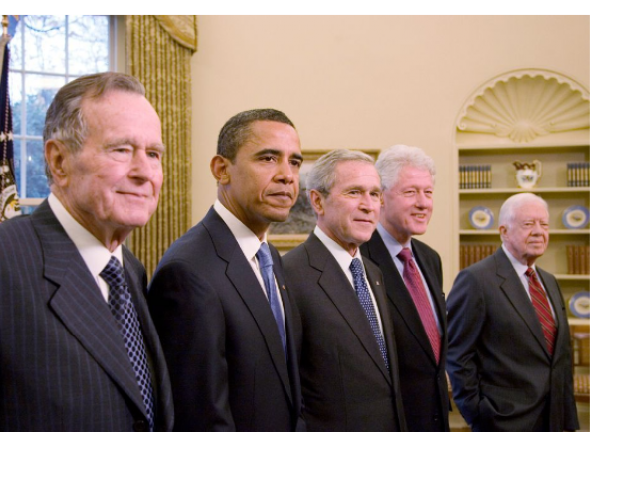 President George W. Bush Meets with Former Presidents George H. W. Bush, Bill Clinton and Jimmy Carter and President-Elect Barack Obama in the Oval Office on January 7, 2009.