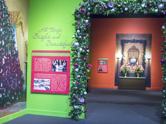 A photo showing the gallery exit of the 2017 Holiday exhibit at the George W Bush Library and Museum