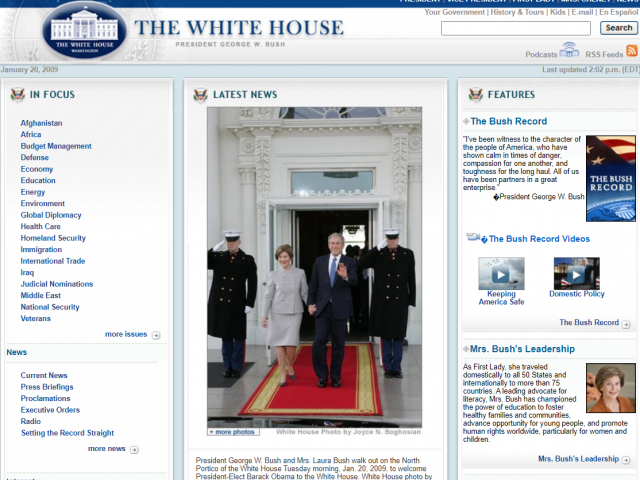 Image of the Archived White House website