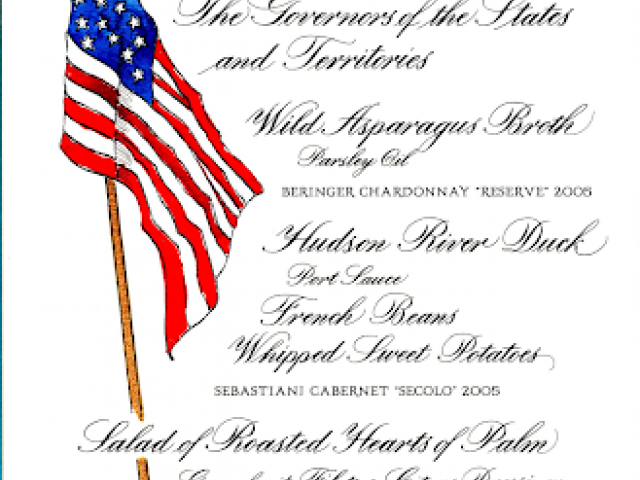 Menu for dinner in honor of the Governors of the States and Territories, February 24, 2008.