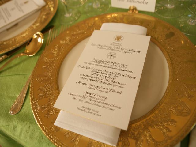 Place setting from dinner for Prime Minister Junichiro Koizumi of Japan, June 29, 2006.