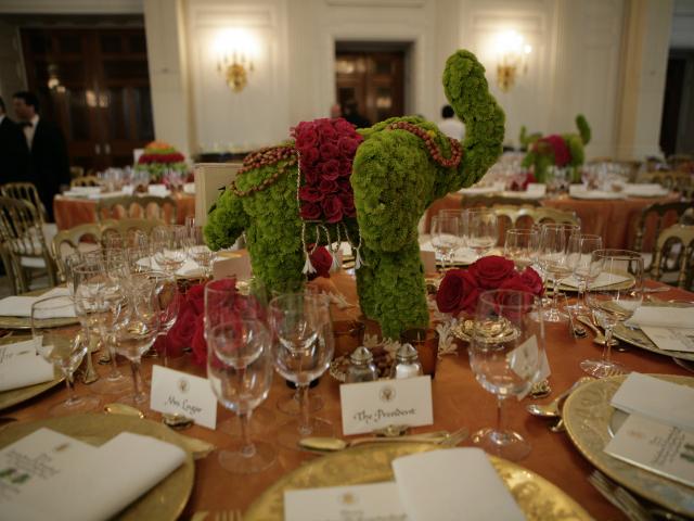 India table settings featuring elephant centerpiece.