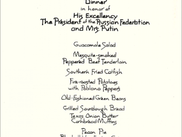 Dinner for the President Vladmir Putin and Mrs. Putin of Russia, November 14, 2001.